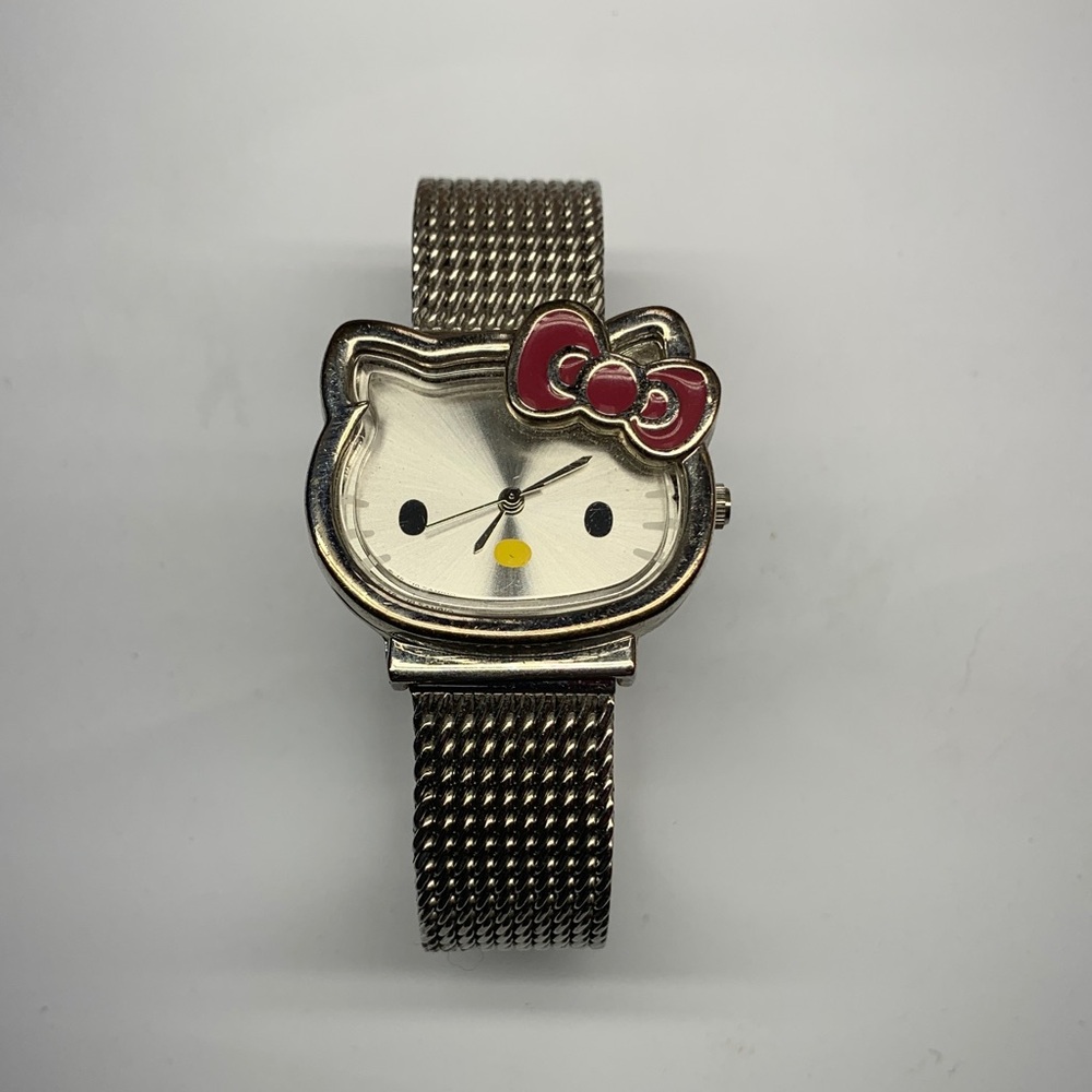 Hello Kitty Silver Mesh Watch with Pink Bow Accent